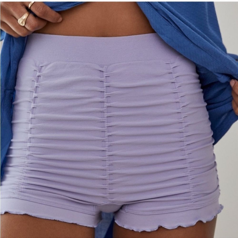 Free People lavender ruched bloomer style seamless high waist short shorts
